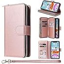 ZCDAYE Wallet Case for iPhone 11 Pro Max,Premium[Magnetic Closure][Zipper Pocket] Folio PU Leather Flip Case Cover with 9 Card Slots Kickstand for iPhone 11 Pro Max 6.5"-Rose Gold