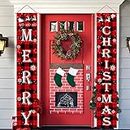 HASTHIP® Christmas Decorations Outdoor Yard Front Porch Sign Set, Red Black Buffalo Plaid Door Banner, Hanging Merry Christmas Decorations for Home Indoor Outdoor Xmas Decor Wall Front Door Yard