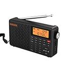 XHDATA D-109 Portable Radio Stereo AM/FM/SW/LW Digital Vintage Radio with 3.5mm Earphone Jack Bluetoth Radio Alarm Clock Powered by Rechargeable Battery with Temperature Mode