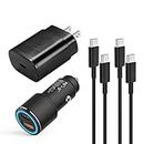 Samsung Super Fast Charger Type C Kit,25W PD Wall/Car Charger for Samsung Galaxy S23/S22/S21/S20/Plus/Ultra/FE/Note 20/10/A71,2020/2018 iPad Pro/Air,with 2X USB C-to-C Cable(5ft)