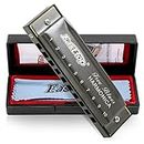 East top Harmonica, Blues Diatonic Harmonica Mouth Organ Key of C, 10 Holes 20 Tones Harmonica For Adults, Kids, Beginners, Professionals and Students（Silver grey）