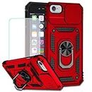 Vokuha Case for iPhone 6 Case, iPhone 6S Case with Tempered Glass Screen Protector and Slide Camera Cover, 360° Rotate Ring Stand Magnetic Cover for Apple iPhone 6 Red