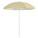 Harbour Housewares 1x Yellow Stripe 1.8m Metal Beach Parasol - Portable Outdoor Garden Patio Umbrella Brolly Sun Shade - UV Protection