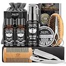 ISNER Mile Beard Grooming Kit for Men, Fathers Gifts for Dad Men Him Husband Boyfriend, with Beard Shampoo Wash, Oil, Balm, Trimming Set Include Brush, Comb, Scissors