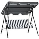 Outsunny 3-Seat Patio Swing Chair, Outdoor Porch Swing Glider with Adjustable Canopy, Removable Cushion, and Weather Resistant Steel Frame, for Garden, Poolside, Grey and White
