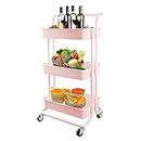 WEDF Utility Carts Hua 3 Tier Kitchen Storage Trolley, Metal Rolling Trolley, Mobile Portable Home Bedroom Bathroom Storage Rack/Blue (Pink)