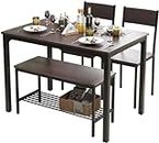SDHYL Dining Table Set for 4 with Two Chairs and One Bench 4 Pieces Set Wooden Table Top with Metal Legs for Breakfast in Living Room, Kitchen Room, Dining Room,Space Saving Kitchen Table Set
