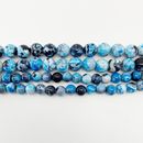1 strand/lot Natural Sky Blue Flame Agat Stone Bead Round Loose Spacer DIY Beads