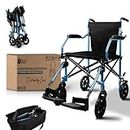FOLD-O Wheelchair | Folding Travel Transit Wheelchair | Wheelchair with Travel Bag | Attendant & Transport 57cm Narrow Wheelchair | Comes with Travel Bag | Bio-Lec Mobility