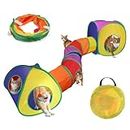 SWAWIS Regenbogen Katzenspielzeug Katzentunnel Set, 3 in 1 Faltbare Katzen Tunnel mit Aufbewahrungstasche, 3 Wege Katzen Spieltunnel Set, Interaktives Katzen Spielzeug für Kätzchen Welpen Kaninchen