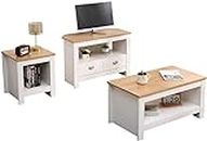 Kingwudo® Living Room 3 Pieces Set Furniture (Lamp Table and Coffee Table and Corner TV Unit) Modern Cabinets Set Grey+OakColor or White+Oak Color (White+Oak Color)
