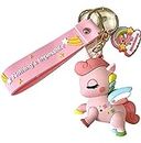 P. N. STORE™ Rainbow Unicorn Keychain, Cute 3D Rubber Silicone Keychain Lanyard Unicorn Bag Keychain for Women Girls and Boys (Pink)