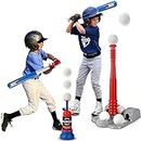 SIXVALA 2 in 1 Kids Baseball Set, T Ball Set, Includes 6 Balls, Teeball Batting Tee, Pitching Machine, Nice Gift Outdoor Sport Toys Games for Boys & Girls, Birthday Gift