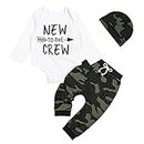 Volunboy Newborn Baby Boy Clothes Infant New to The Crew Romper Pants Hat 3PCs Camo Fall Outfits Cute Bodysuits (White, 0-3 Months)