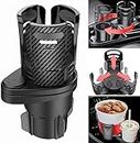 SHOPECOM Car Cup Holder Extender Adapter with 360 Degree Rotatable Base, 2 in 1 Multifunctional Car Drink Cup Holder Organizer, Vehicle Mounted Water Cup Drink Holder (Black)
