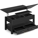 Rolanstar Coffee Table Lift Top, Multi-Function Convertible Coffee Table with Drawers and Hidden Compartment, Coffee Table Converts to Dining Table for Living Room, Home Office (Black)
