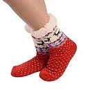 Bringbring Women's Thick Winter Cotton Printed Christmas Socks Warm Soft Non-Slip Slippers, e, M