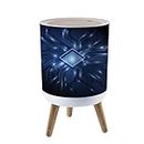 UQK145ZVG Trash Can with Lid Abstract chip HTML 3D Blue Press Cover Small Garbage Bin Round with Wooden Legs Waste Basket for Bathroom Kitchen Bedroom 7L/1.8 Gallon