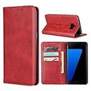 Cavor for Samsung Galaxy S7 Edge Case,Cowhide Pattern Leather Case Magnetic Wallet Cover with Card Slots(5.5") -Wine Red