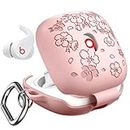 VISOOM Beats Fit Pro 2 Case Cover Women,Cute Flower Engraved Beats Pro Earbuds Headphones Case for Apple Beats Fit Pro 2 2021 Soft Silicone Beats Case Fit Pro with Keychain for Women-Pink