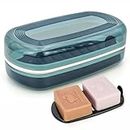AIDIMMING Shampoo & Conditioner Bar Holder, Large Plastic Travel Soap Container, Portable Soap Dish with Lid, Clear Soap Case for Bar Soap with Cover, Soap Bar Box (Max, Blue)
