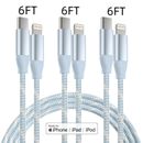 3pack Charger Line Cable 6FT PD Charging for iPhone 13/12/11 MFi Certified USB C