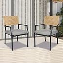 Grand patio Outdoor Dining Chair Set of 2, 2 Pieces Patio Dining Chairs, Stackable Wicker Outdoor Chairs with Cushions Armrest for Restaurant, Indoor, Garden, Porch, Lawn and Poolside