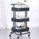 BLUE SPACE 3-Tier Rolling Utility Cart Storage Shelves Multi Function Storage Trolley Service Cart with Basket Handles and Wheels Easy Assembly for Bathroom, Kitchen, Office (Metal with Plastic)