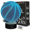 FULLOSUN Basketball 3D Night Light Birthday Gift Lamp, Light Up Basketball Gifts 3D Illusion Lamp with Remote Control 16 Colors Changing Sport Fan Room Decoration Kids Room Idea