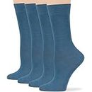 7BIGSTARS KINGDOM Women's Viscose From Bamboo Dress Socks - 4 Pack Medium - Thin Solid Casual Crew Calf - Sock Size 9-11 Shoe Size 5-9 M Denim Blue