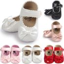 Baby Girl Bow Anti-slip Leather Christening Pram Shoes Soft Sole Sneaker Tc