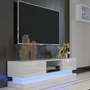 NAIMP TV Stand Cabinet Unit White 130cm With 16 Color RGB LED Lights for 32 43 50 55 inch 4k TV, Modern High Gloss Door & Matt Body TV Cabinet TV Unit with 2 Drawers Storage