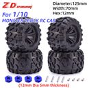 ZD Racing 12mm HEX Tyre 125mm Wheels Tires for 1/10 Monster Truck  RC Car 4X4