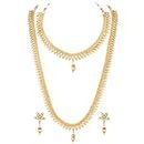 Peora Gold Plated Maharani Haar Long Necklace Short Necklace & Drop Earrings South Indian Traditional Jewellery Set for Women