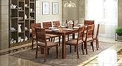 THE MUEBLES STORE Solid Sheesham Wood 8 Seater Dining Table Set with Cushion Chairs Dinner Table Set for Dinning Room Home Hotel and Office (8 Seater, Teak & Wheat Brown 01)