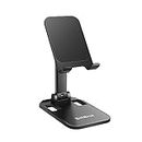 BobBros Folding Cell Phone Stand for Desk, Adjustable in Height and Angle Phone Holder, Widely Compatible with All Phones, Tablets, and Other Desk Accessories Black