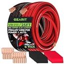 GearIT 1/0 Gauge Wire CCA Kit (25ft Each- Black/Red Translucent | 10 Lugs | 20 Heat Shrink Wrap) Copper Clad Aluminum - Primary Automotive Wire Power/Ground, Battery Cable, Car Audio Speak