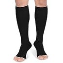 Compression Socks, 20-30 mmHg Graduated Knee-Hi Compression Stockings for Unisex, Open Toe, Opaque, Support Hose for DVT, Pregnancy, Varicose Veins, Relief Shin Splints, Edema, Black Small