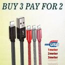 Long USB Charger Cable 1m 2m 3m Data Lead For iPhone 5 6 7 8 X iPod Touch Nano