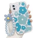 NITITOP Compatible for iPhone 11 Case Clear Floral Bear Camera Lens Case with Lovely Flower Bracelet Chain for Women Girls, Soft TPU Shockproof Protective Cover for iPhone 11-Blue