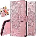 Perkie Diva Series, Butterfly Faux Leather Embossing Wallet Flip Case Kick Stand Magnetic Closure Flip Cover for Apple iPhone 6 Plus + & 6S Plus (Rose Gold)