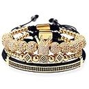 MAGIC FISH Imperial Crown King Gold Bracelets for Men Pave CZ Pulseira Bangle Luxury Charm Fashion Jewelry Gifts