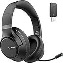 COOSII H300 Wireless Headphones Bluetooth with Microphone, Over Ear Headsets with Environmental Noise Cancelling Retractable Mic, USB Dongle & Mute for Office Laptop Computer Chromebook Smartphone