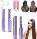 Rechargeable Mini Hair Straightener, 2 in 1 Anti-Scald Hair Straightener Brush and Curler,Portable Travel Negative Ion Hair Straightener Styling Comb,Mini Hair Straightener for Home Travel (viola*2)