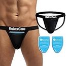 Vasectomy Jockstrap Underwear - With 2-Custom Fit Ice Packs and Snug Jockstrap For Testicular Support & Pain Relief, L Black