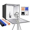 Neewer Photo Studio Light Box, 24” × 24” Shooting Light Tent with Adjustable Brightness, Foldable and Portable Tabletop Photography Lighting Kit with 120 LED Lights and 4 Colored Backdrops