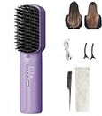 Portable Cordless Mini Hair Straightening Comb | Negative Ion Hair Straightening Comb | Hot Comb Hair Straightener Brush,3-Speed Adjustment USB Rechargeable Hair Straightener Brush (Black)
