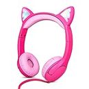 Olyre Toddlers Headphones with Microphone-85dB Safe Volume Limited and LED Light Up cat Ears Wired Headset for Kids/Girls/Boys/School/Tablet/Travel-Rose