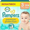 Pampers Baby Windeln Größe 3 (6-10kg) Premium Protection, Midi, 204 Stück, MONATSBOX