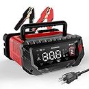 30-Amp Car Battery Charger, 6V/12V/24V Smart Automatic Automotive Charger, Battery Maintainer, Trickle Charger for Car, Motorcycle, Boat, Lead-Acid, Lithium, LiFePo4 Battery